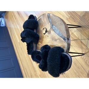 EZ Feet Women Genuine Shearling Double Band Slingback Sz 10